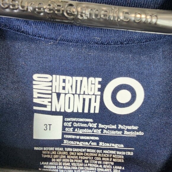 Unisex Kids Navy Shirt Short Sleeve Crew Neck Dream Big Latino Heritage Size 3T - Picture 3 of 9